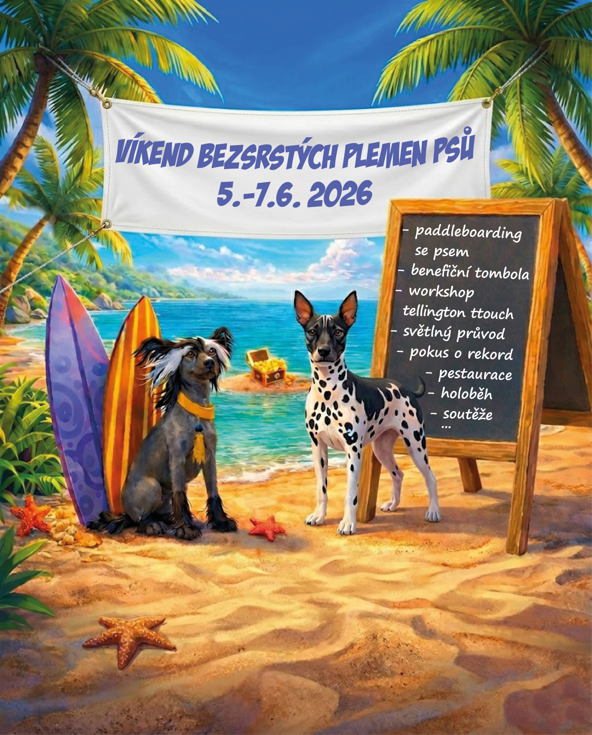 víkend bezsrstých plemen psů, víkend naháčů, i love naked, dog on paddleboard,